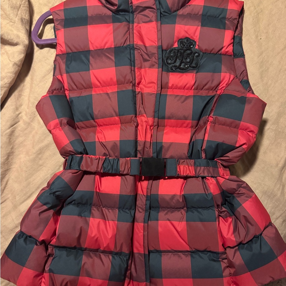 Red and Black Plaid Puffer Vest